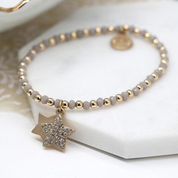 A gold star bracelet with an Import placeholder for 8675 charm.