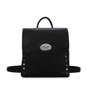A black leather backpack with metal buckles for Import placeholder for 11602.