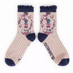 Imported placeholder for 7033 socks with flowers and polka dots.