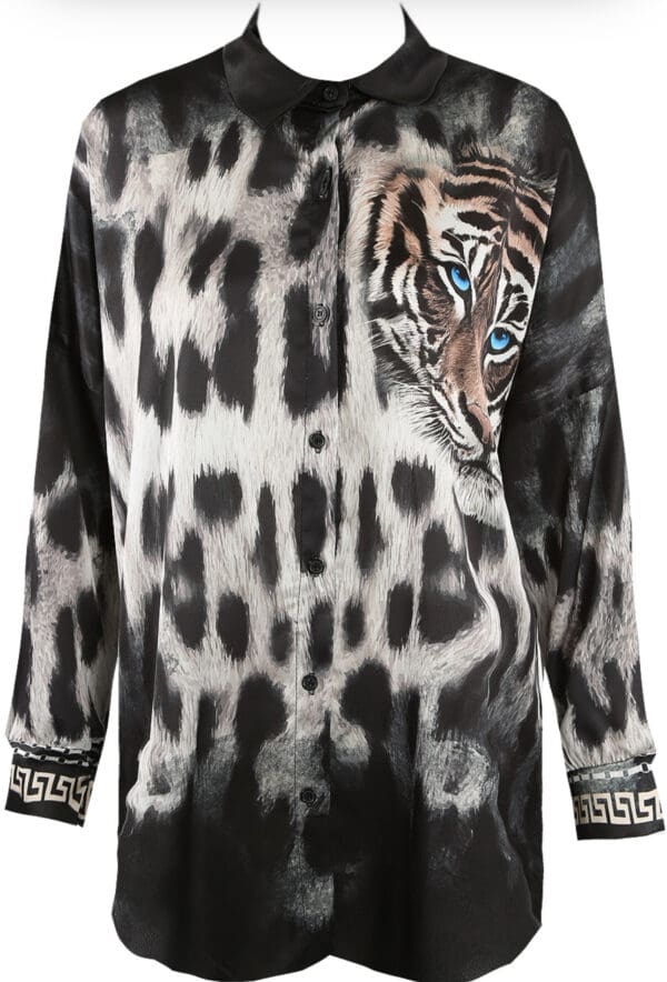 A shirt with a tiger print on it.