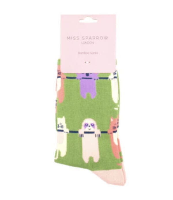 A pair of socks with animals on them.