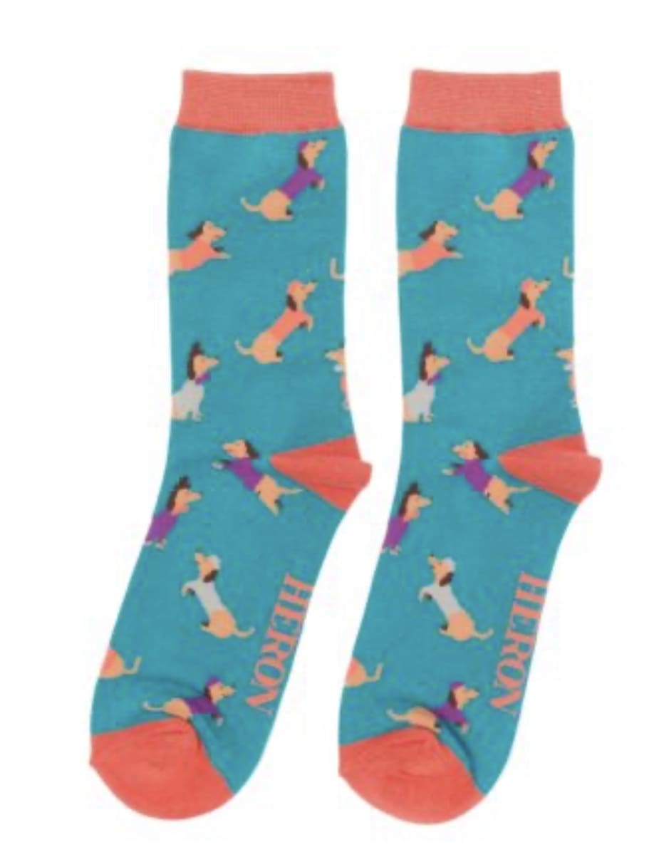 A pair of socks with dachshunds on them.
